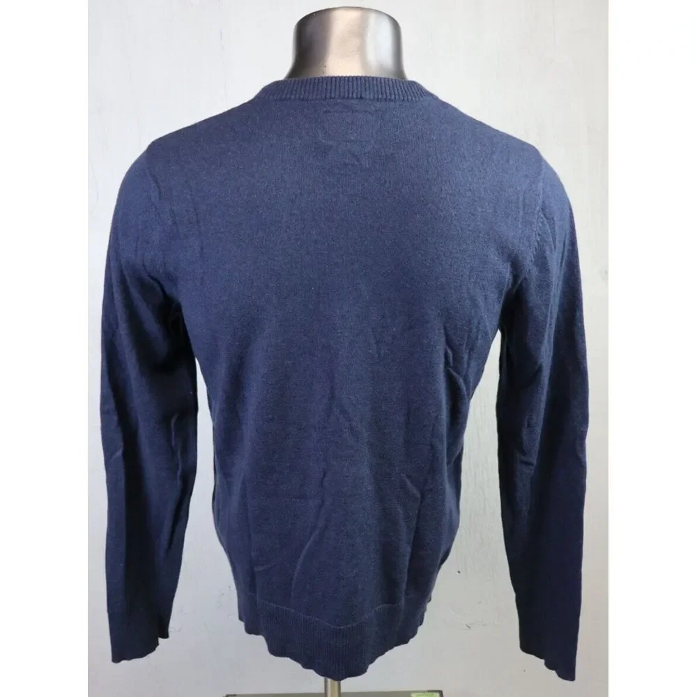 Mens The North Face V Neck Blue Sweater‎ Wool Cotton Blend Size M Long Sleeve